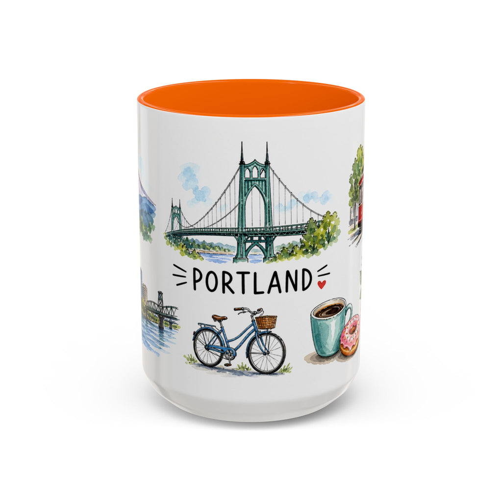 Portland Illustrated Travel Mug | City Souvenir Accent Coffee Mug | 11oz 15oz Ceramic Cup