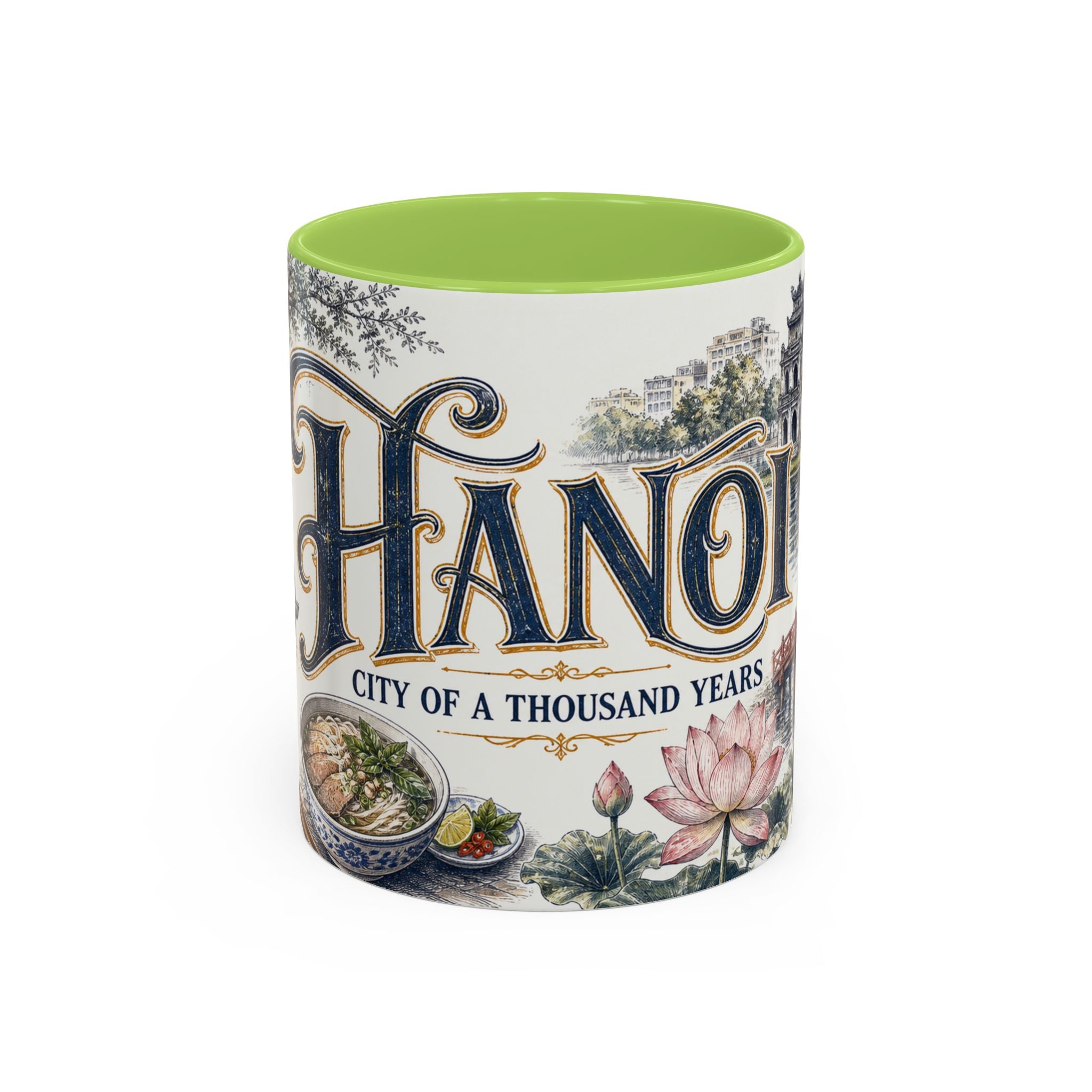 Hanoi Coffee Mug | Vietnam Travel Souvenir | Vintage Illustrated City Gift | 11 oz 15 oz Accent Mug