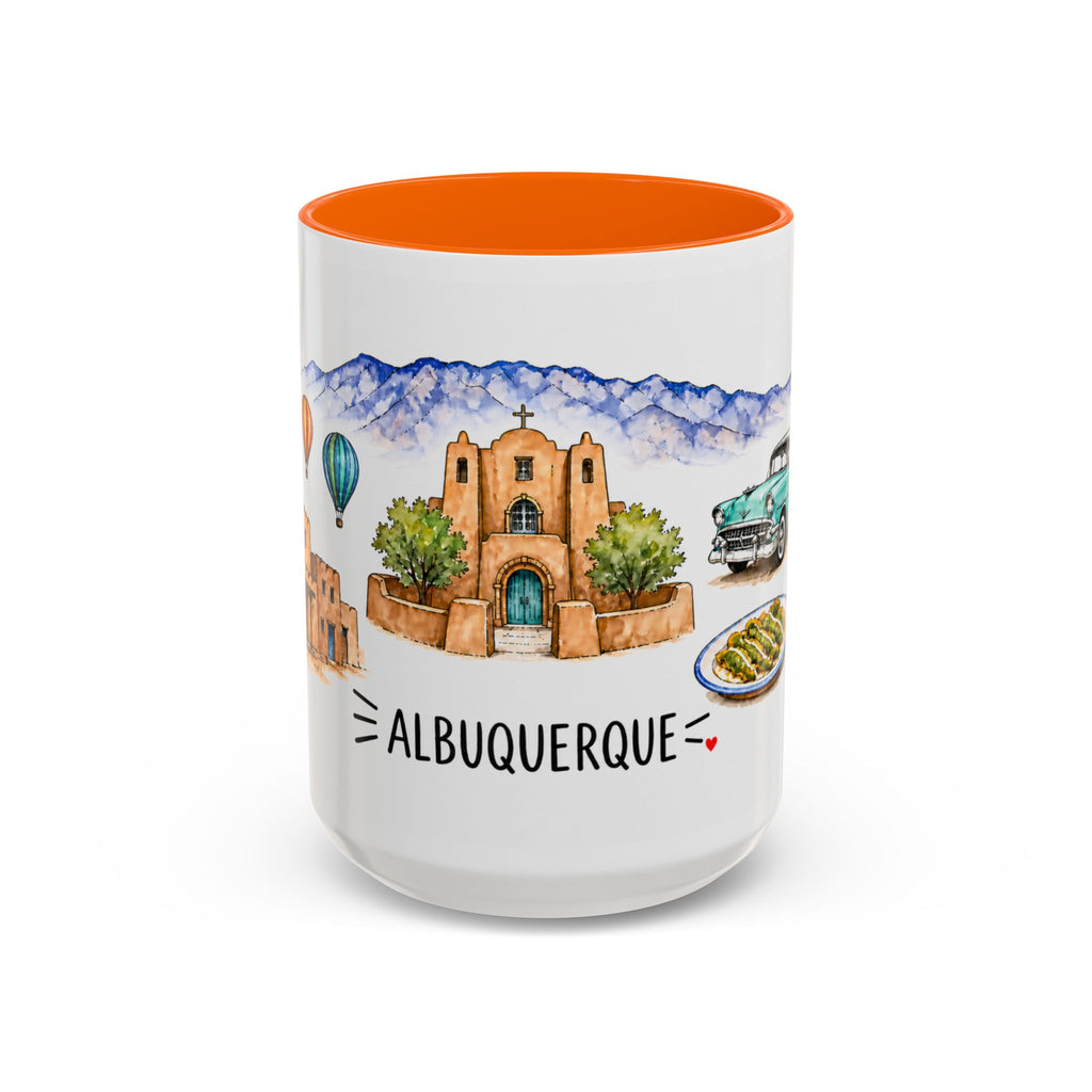 Albuquerque Illustrated Travel Mug | City Souvenir Accent Coffee Mug | 11oz 15oz Ceramic Cup