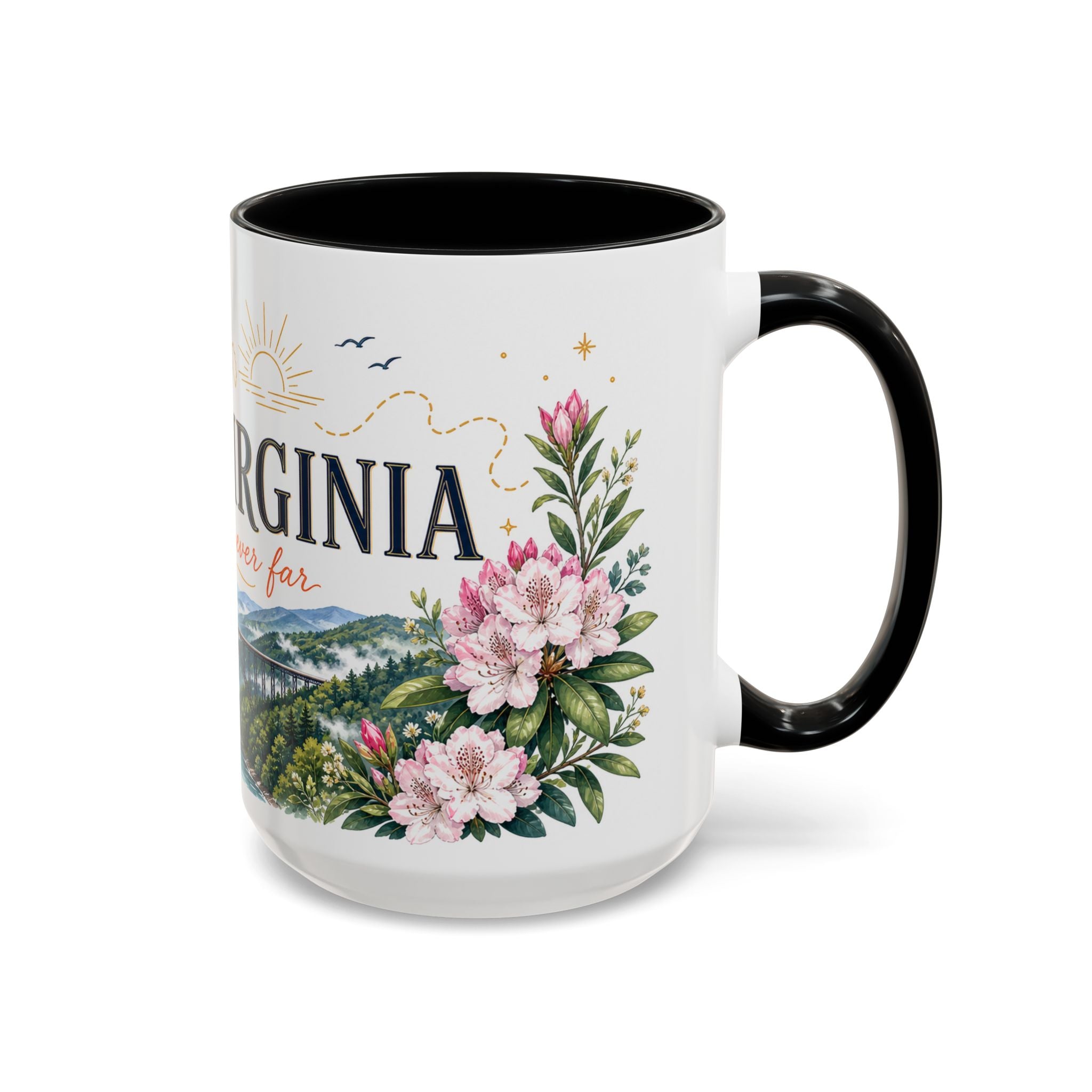 West Virginia State Map Mug | Appalachian Bridge, Rhododendron Accent Coffee Cup