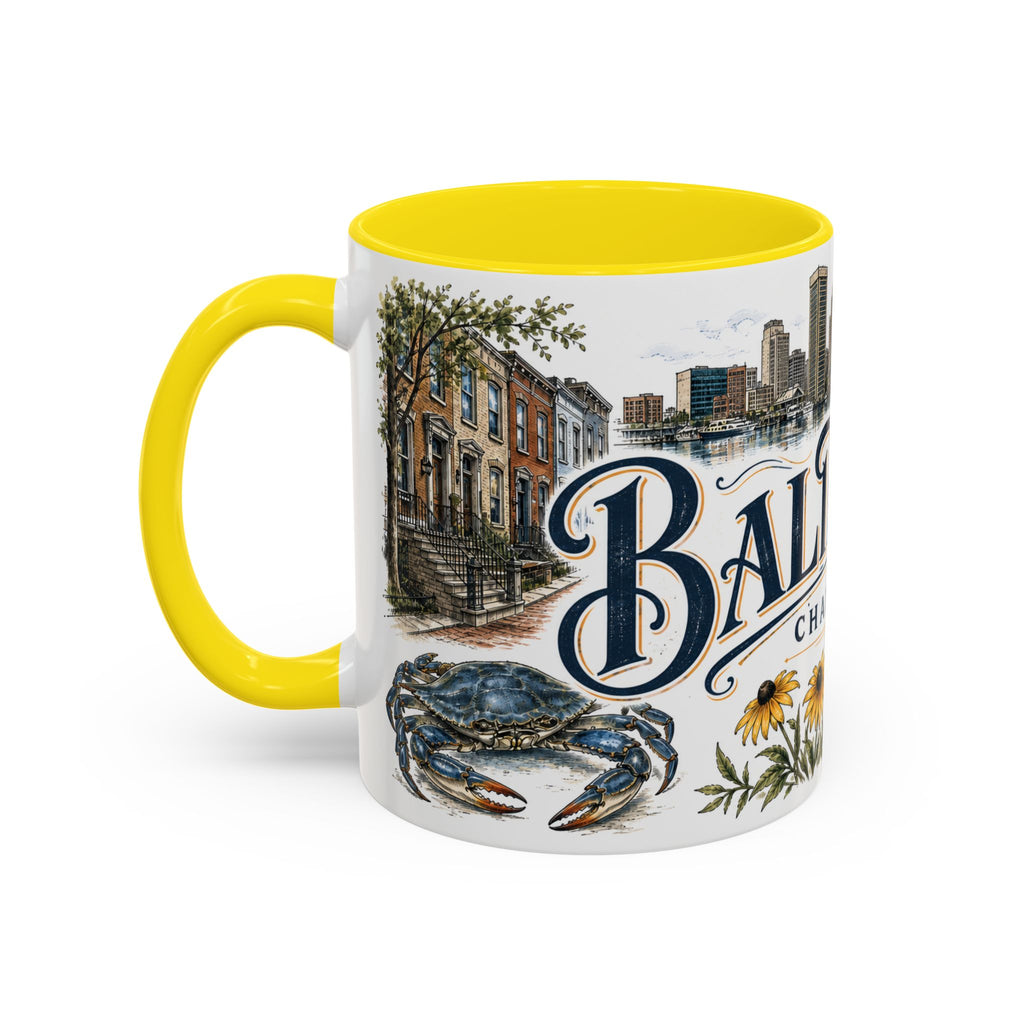 Baltimore Coffee Mug | United States Travel Souvenir | Vintage Illustrated City Gift | 11 oz 15 oz Accent Mug
