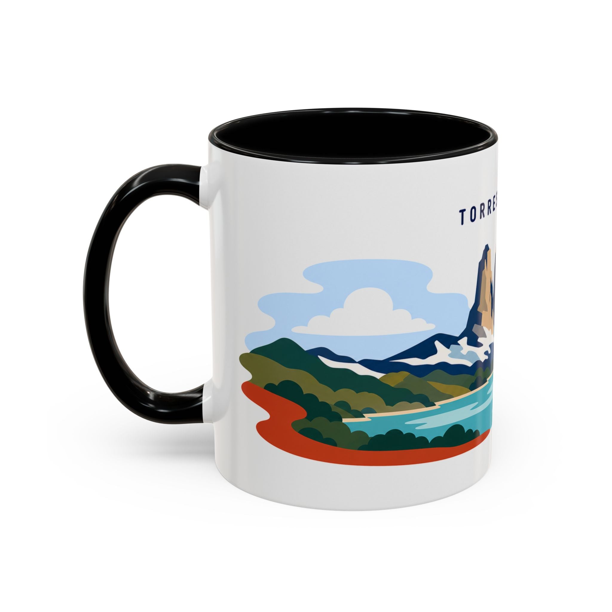 Torres del Paine Coffee Mug | Travel Destination Souvenir Gift | Accent Color Ceramic 11oz 15oz