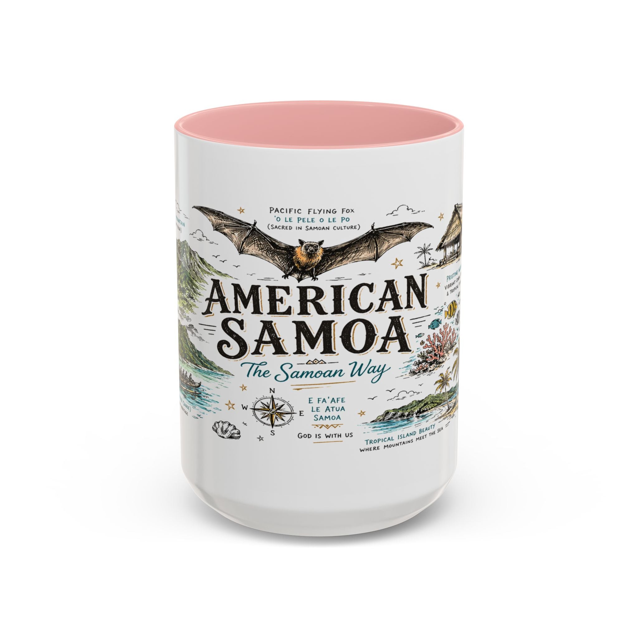 American Samoa National Park Coffee Mug | Pacific Island Rainforest Reef Gift | Accent Color Ceramic 11oz 15oz