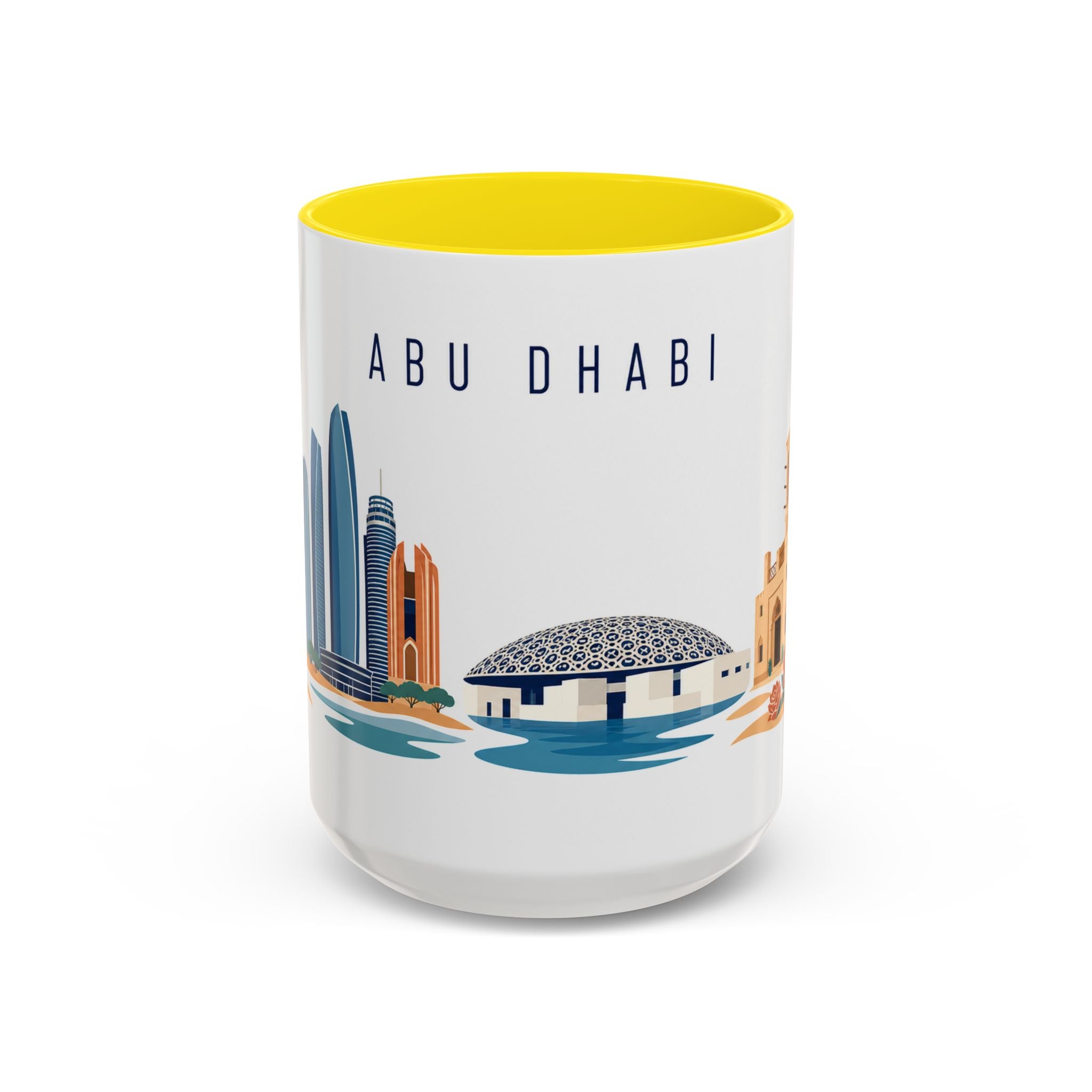 Abu Dhabi Coffee Mug | United Arab Emirates Travel Souvenir | Porcelain Decal City Gift | 11oz 15oz Accent Mug