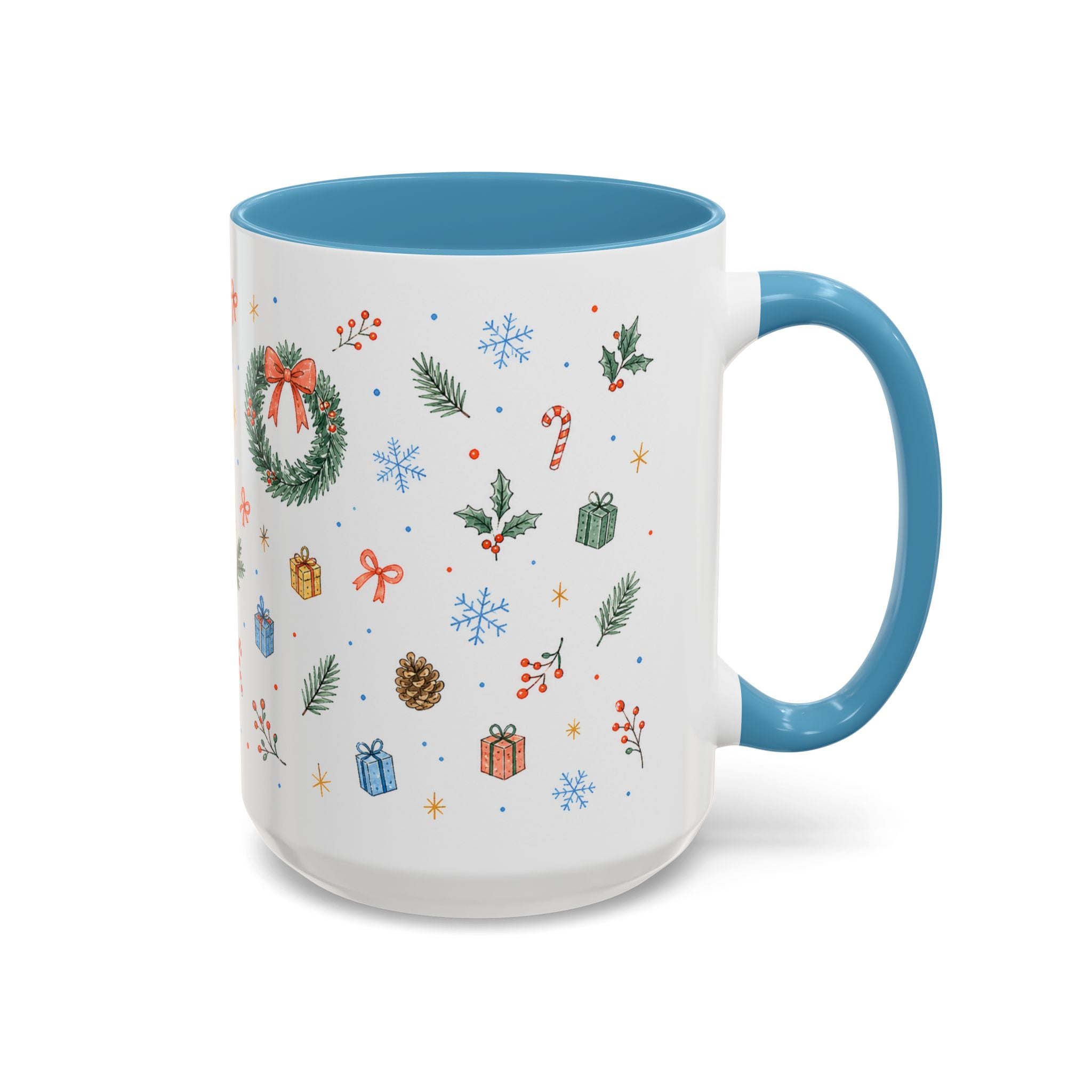 Christmas Candle Mug | Holly Wreath Watercolor Holiday Gift | Accent Cup 11oz 15oz