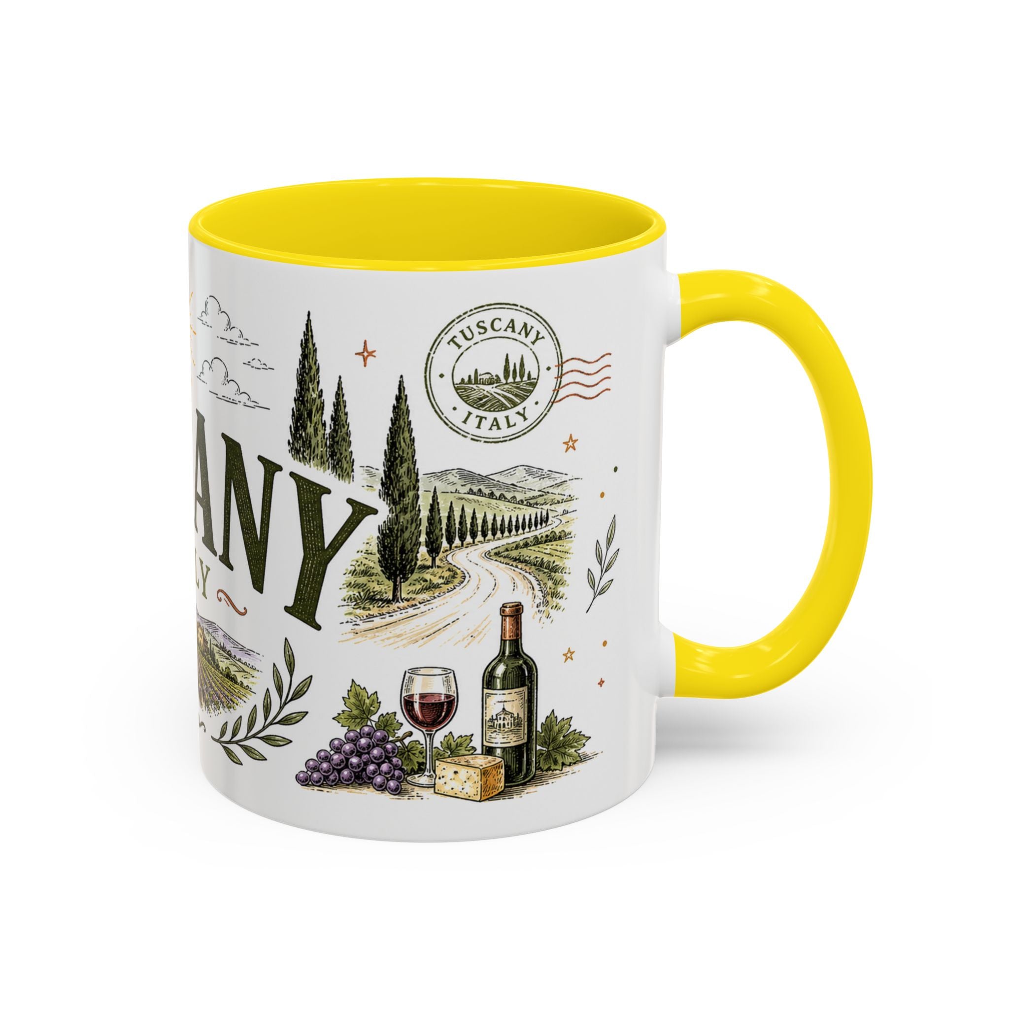 Tuscany Coffee Mug | Travel Destination Souvenir Gift | Accent Color Ceramic 11oz 15oz