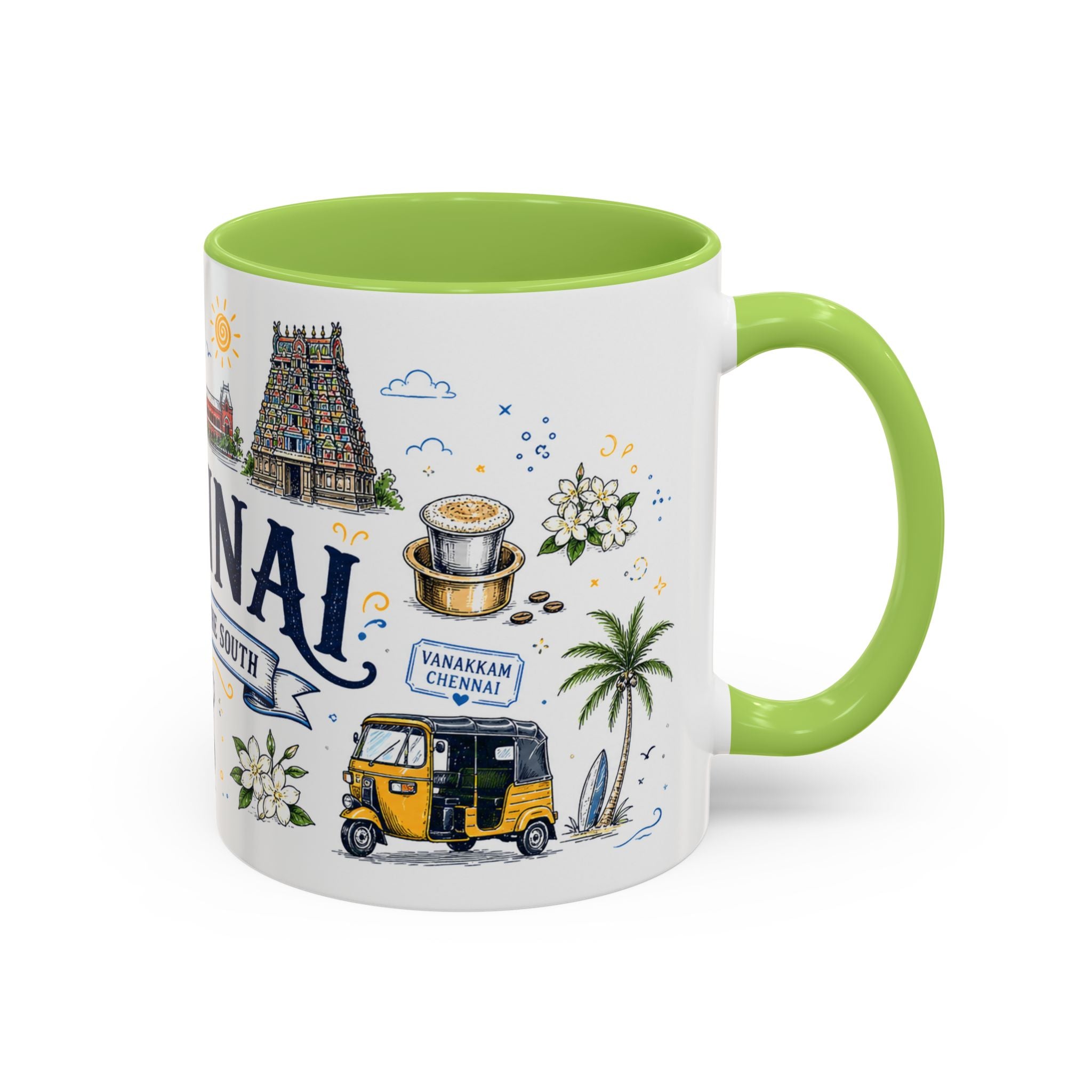 Chennai Coffee Mug | India Souvenir Travel Gift | Accent Color Ceramic 11oz 15oz