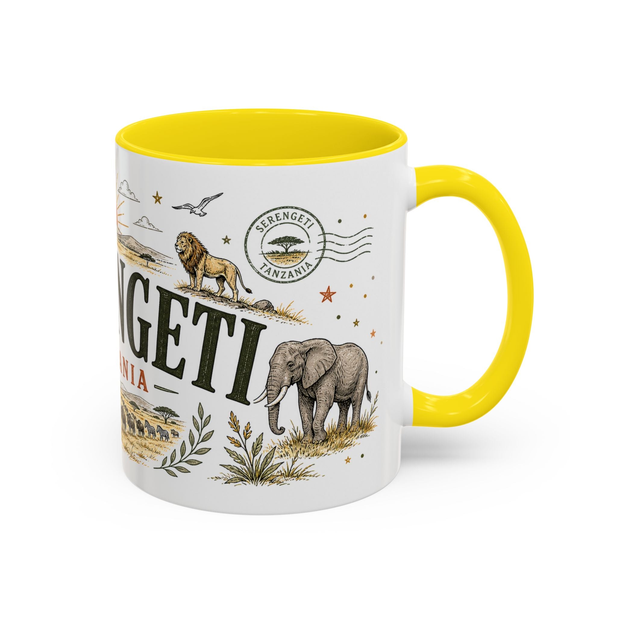 Serengeti Coffee Mug | Travel Destination Souvenir Gift | Accent Color Ceramic 11oz 15oz