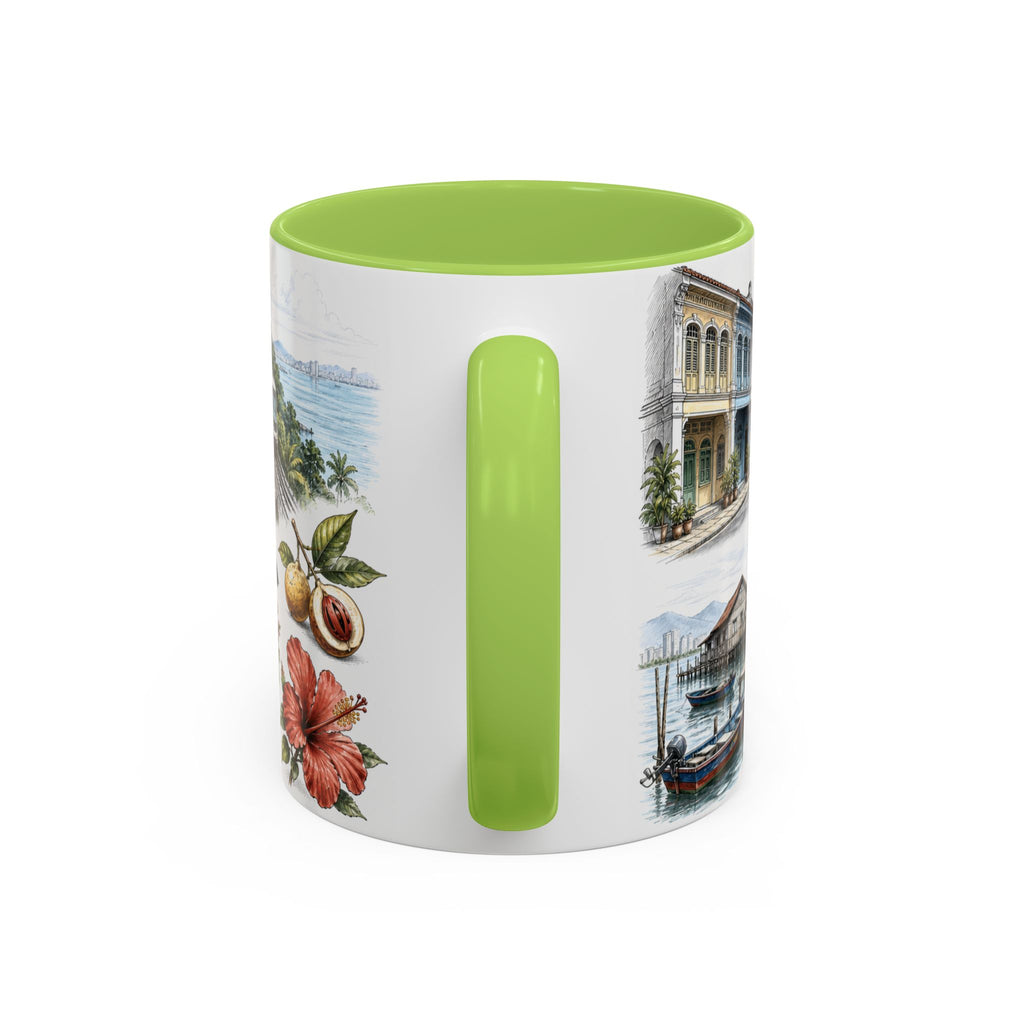 Penang Island Coffee Mug | Malaysia Travel Souvenir | Vintage Illustrated City Gift | 11 oz 15 oz Accent Mug