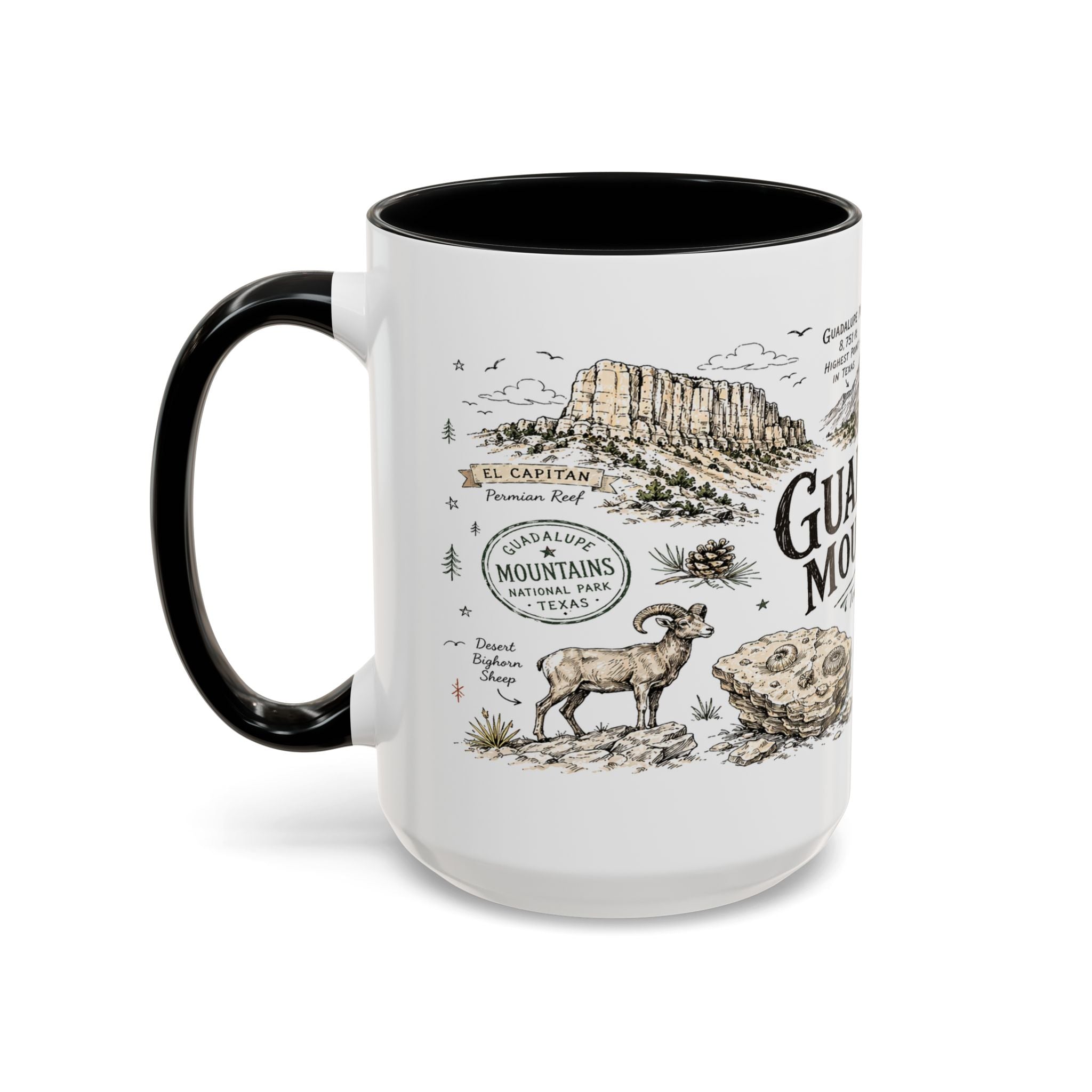 Guadalupe Mountains National Park Coffee Mug | Texas Desert Peaks Hiking Gift | Accent Color Ceramic 11oz 15oz