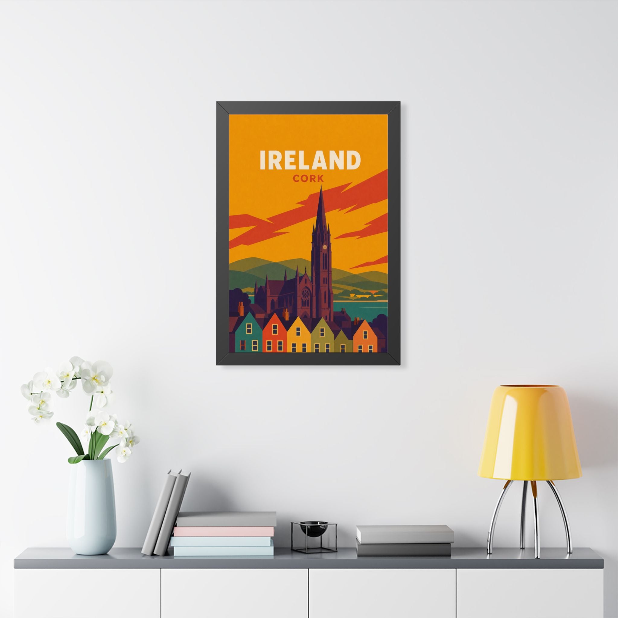 Cork Ireland Framed Poster | Vintage Travel Wall Art | Black Walnut White Frame | 16x24 20x30