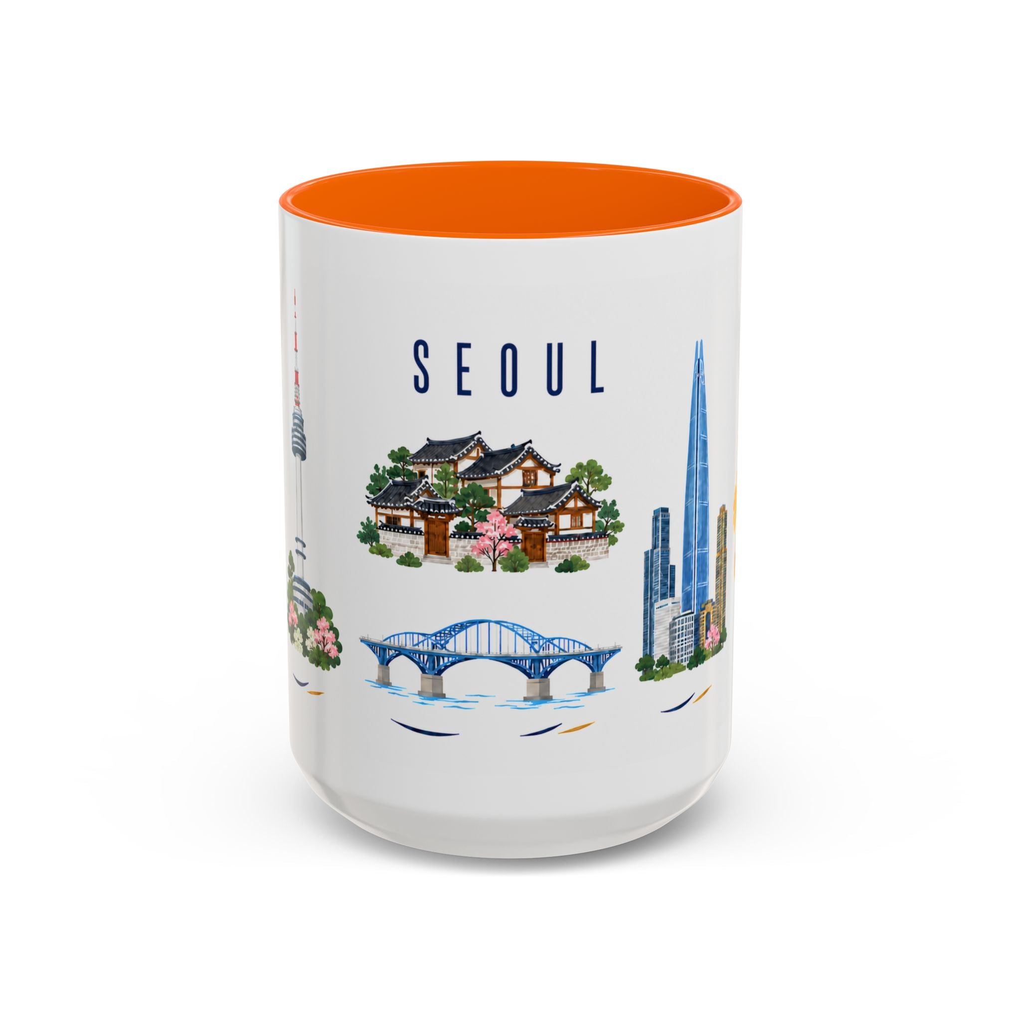 Seoul Coffee Mug | South Korea Travel Souvenir | Porcelain Decal City Gift | 11oz 15oz Accent Mug