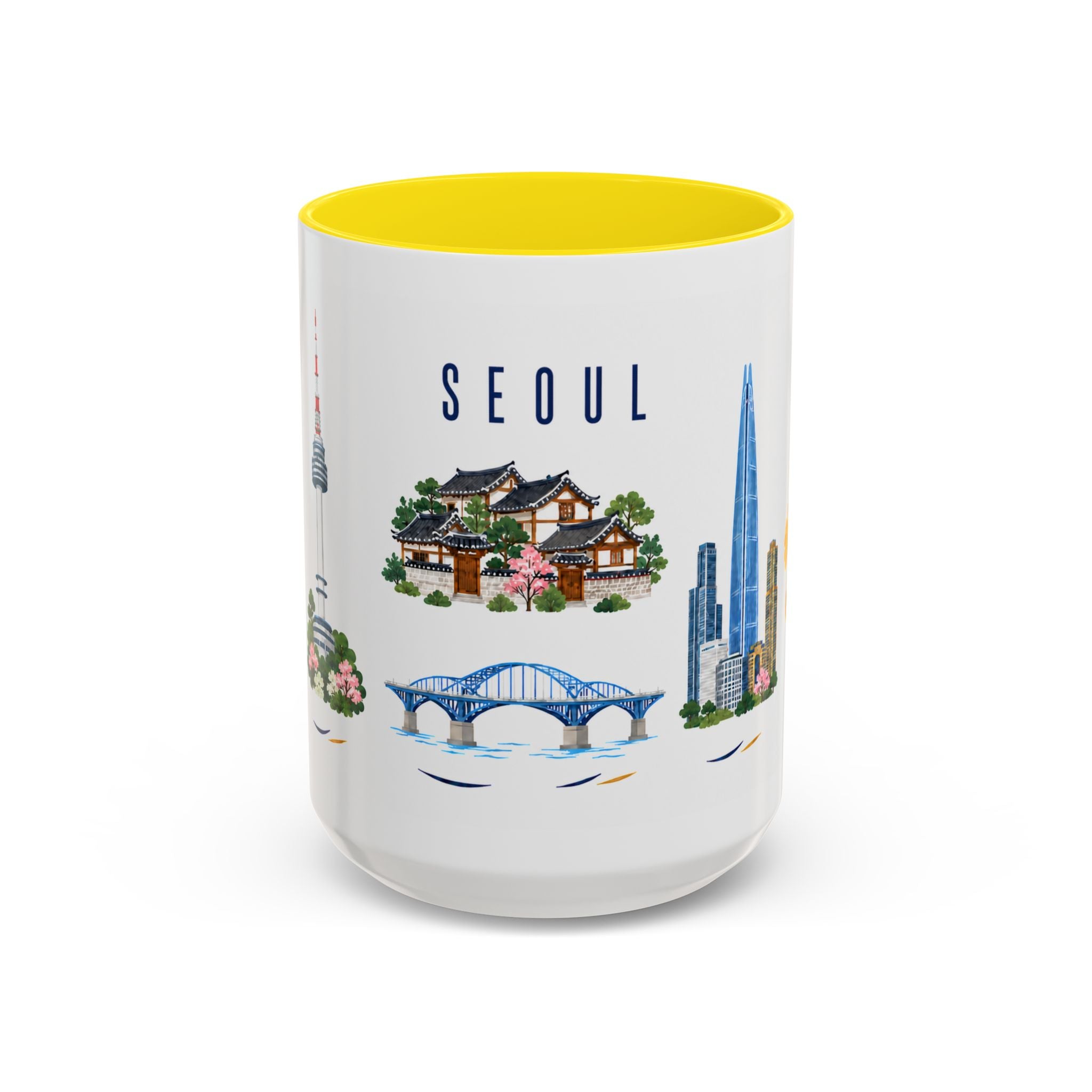 Seoul Coffee Mug | South Korea Travel Souvenir | Porcelain Decal City Gift | 11oz 15oz Accent Mug