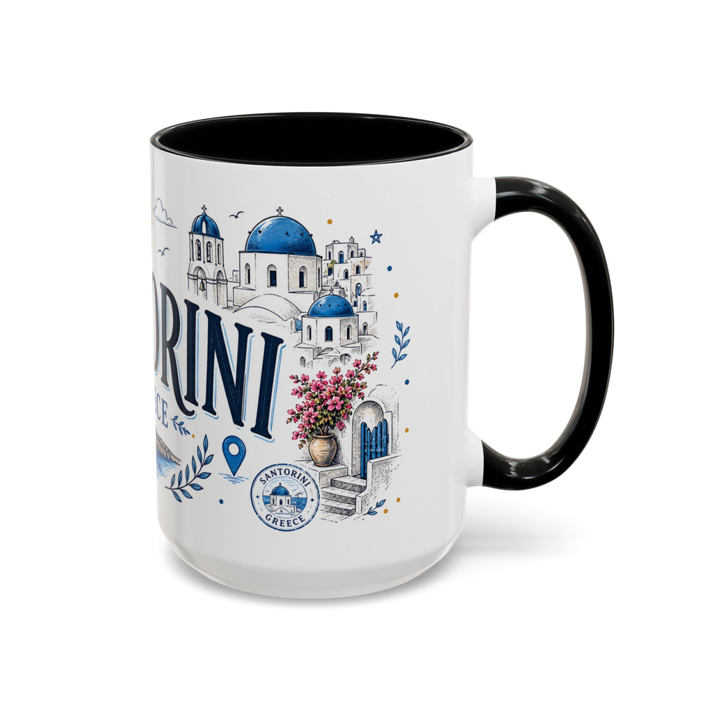 Santorini Coffee Mug | Travel Destination Souvenir Gift | Accent Color Ceramic 11oz 15oz