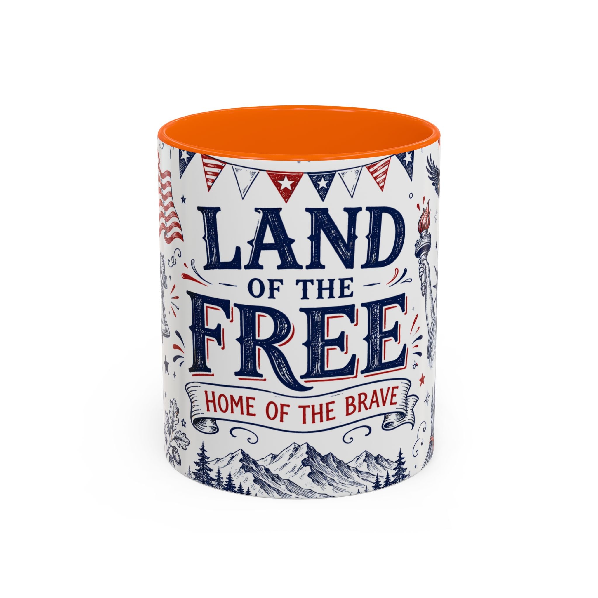 Land of the Free Coffee Mug | Home of the Brave 4th of July Gift | Accent Color Ceramic 11oz 15oz