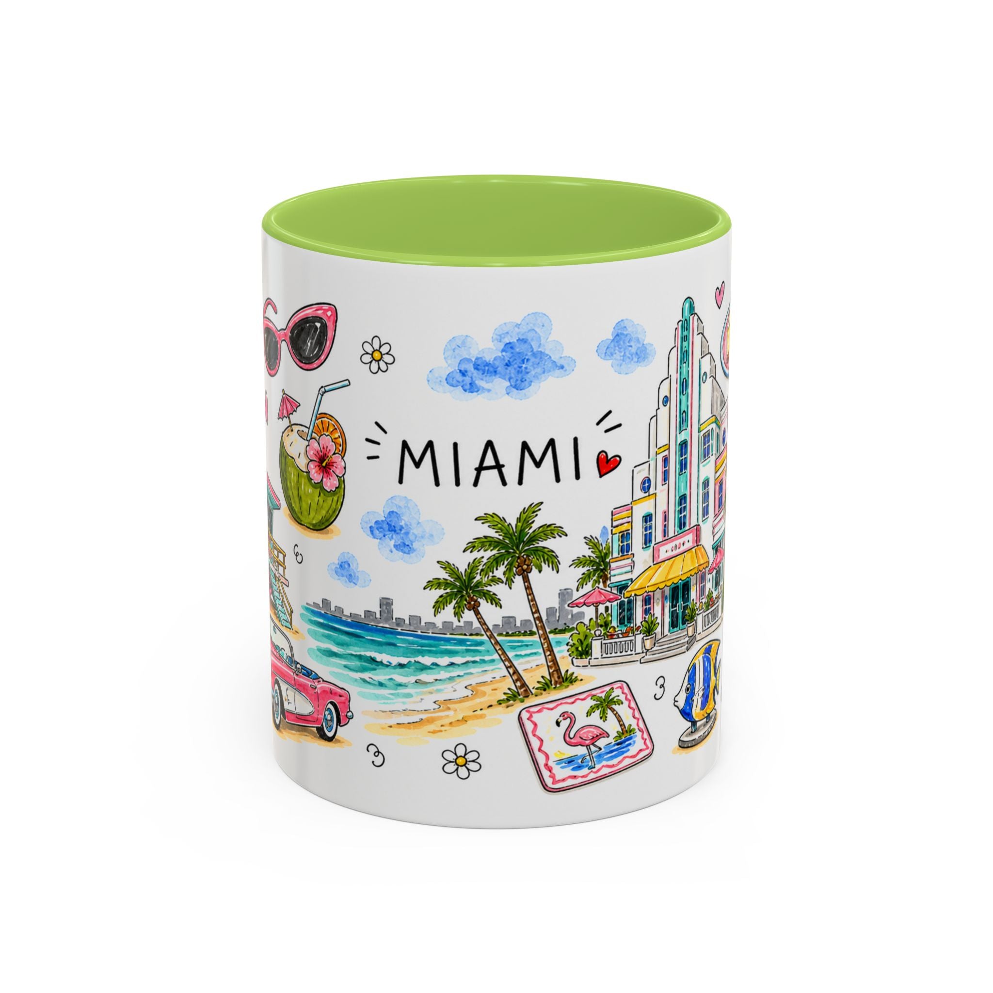 Miami Illustrated Travel Mug | City Souvenir Accent Coffee Mug | 11oz 15oz Ceramic Cup