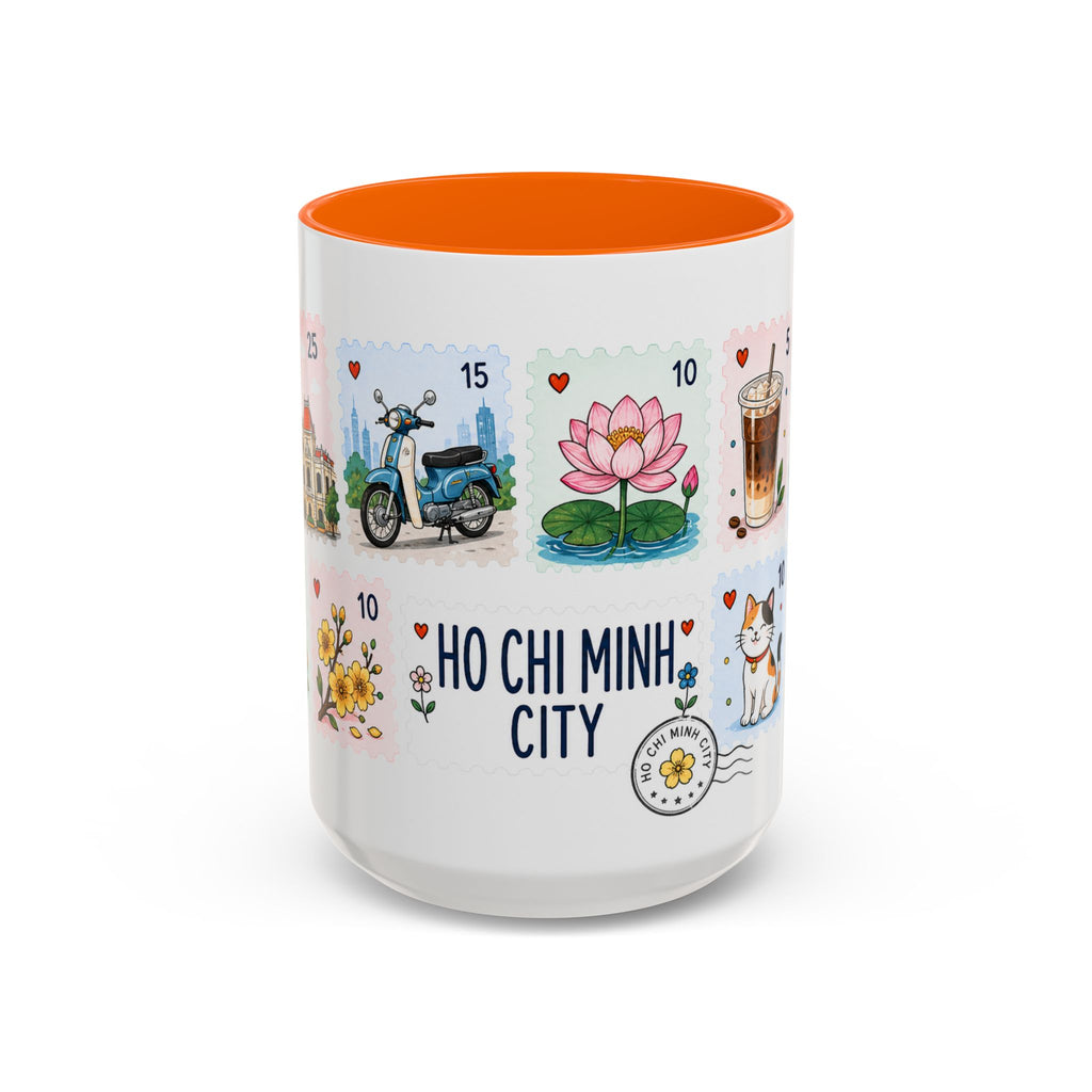 Ho Chi Minh City Coffee Mug | Postage Stamp Collage Mug | Travel Souvenir Accent Cup 11oz 15oz