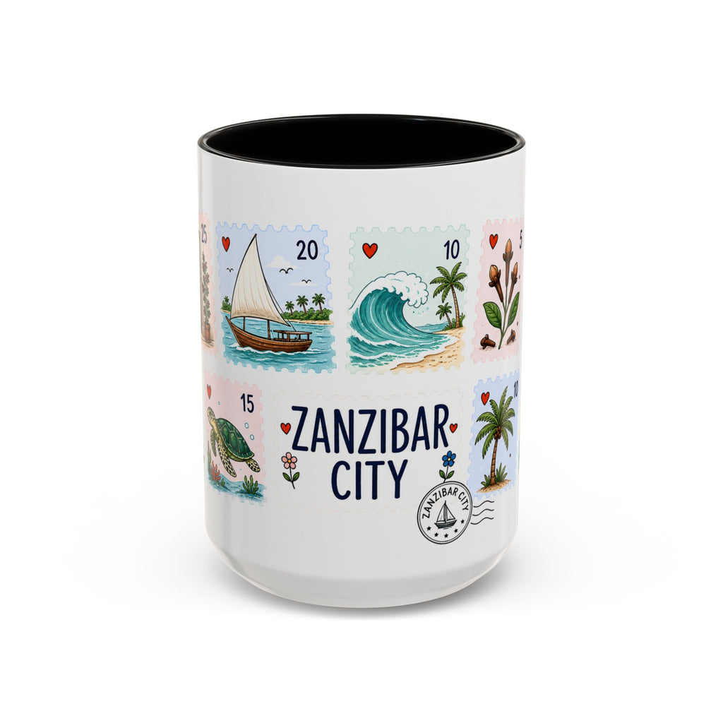 Zanzibar City Coffee Mug | Postage Stamp Collage Mug | Travel Souvenir Accent Cup 11oz 15oz