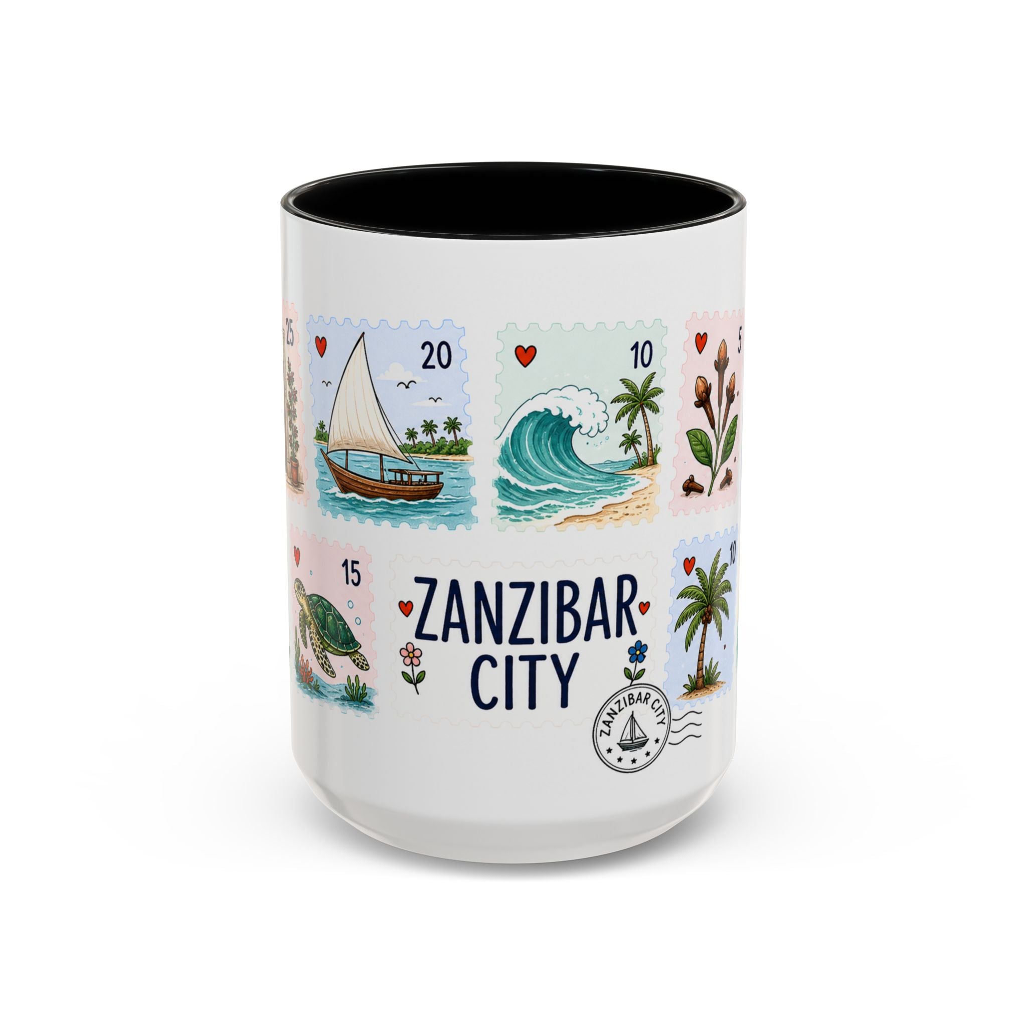 Zanzibar City Coffee Mug | Postage Stamp Collage Mug | Travel Souvenir Accent Cup 11oz 15oz