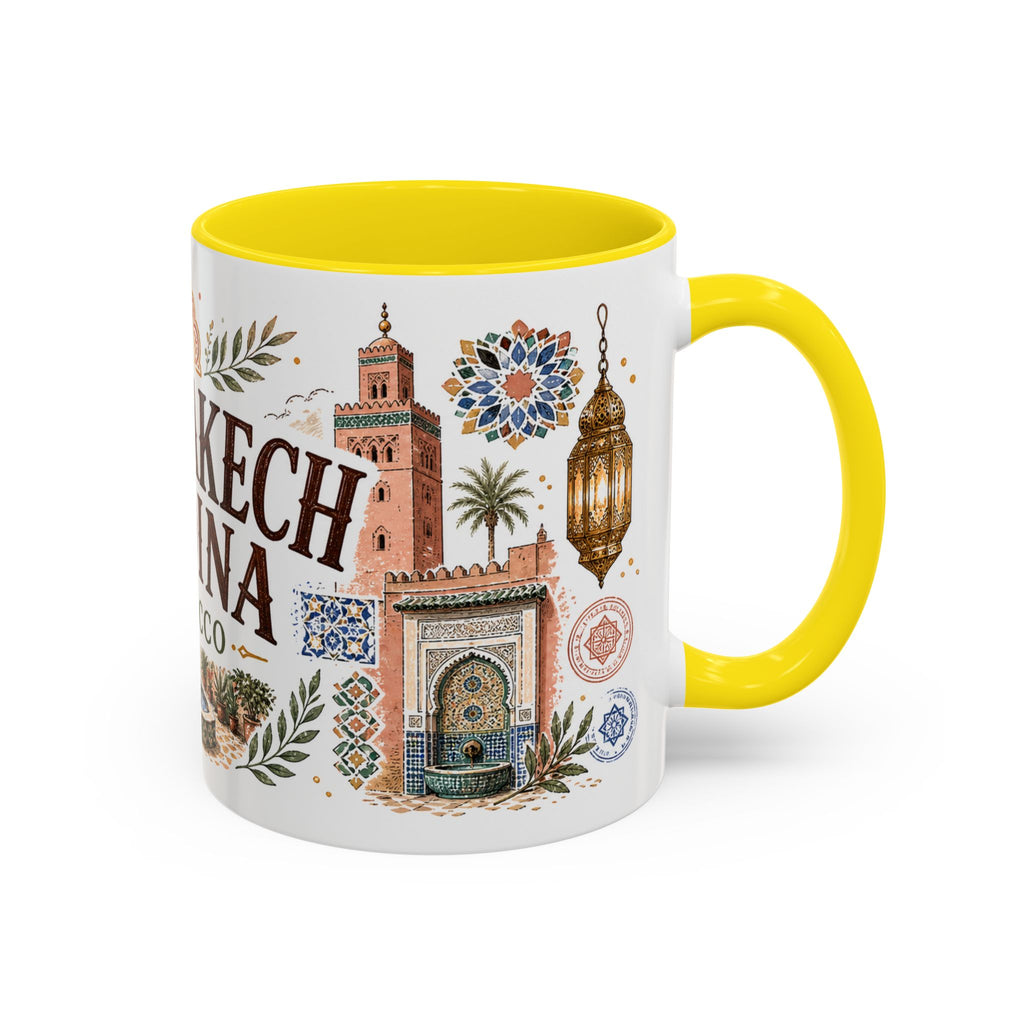 Marrakech Medina Coffee Mug | Travel Destination Souvenir Gift | Accent Color Ceramic 11oz 15oz