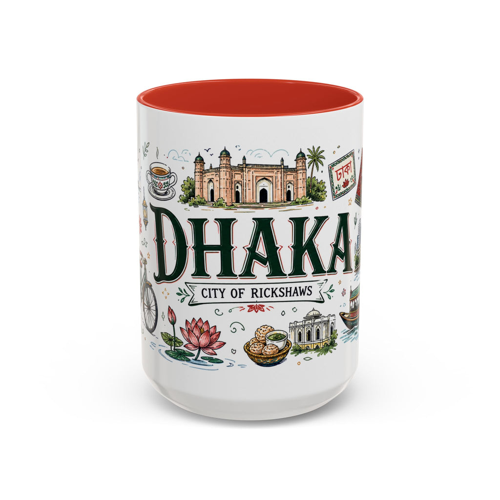 Dhaka Coffee Mug | Bangladesh Souvenir Travel Gift | Accent Color Ceramic 11oz 15oz