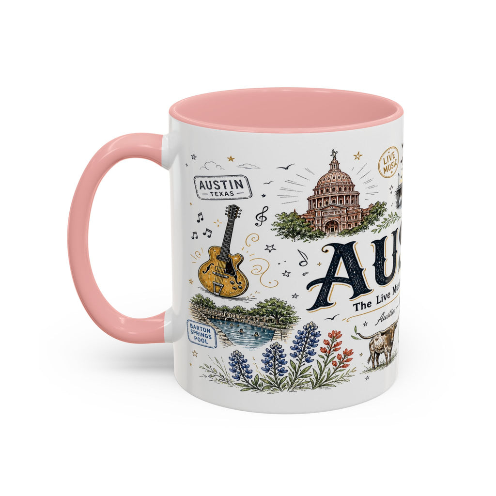 Austin Coffee Mug | Texas Souvenir City Gift | Accent Color Ceramic 11oz 15oz