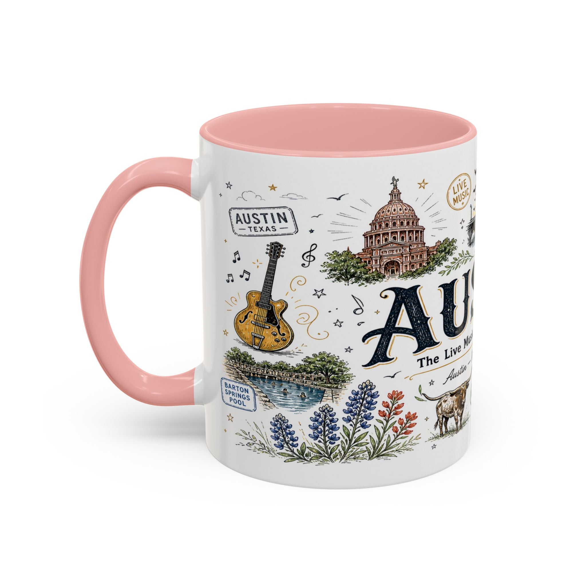 Austin Coffee Mug | Texas Souvenir City Gift | Accent Color Ceramic 11oz 15oz