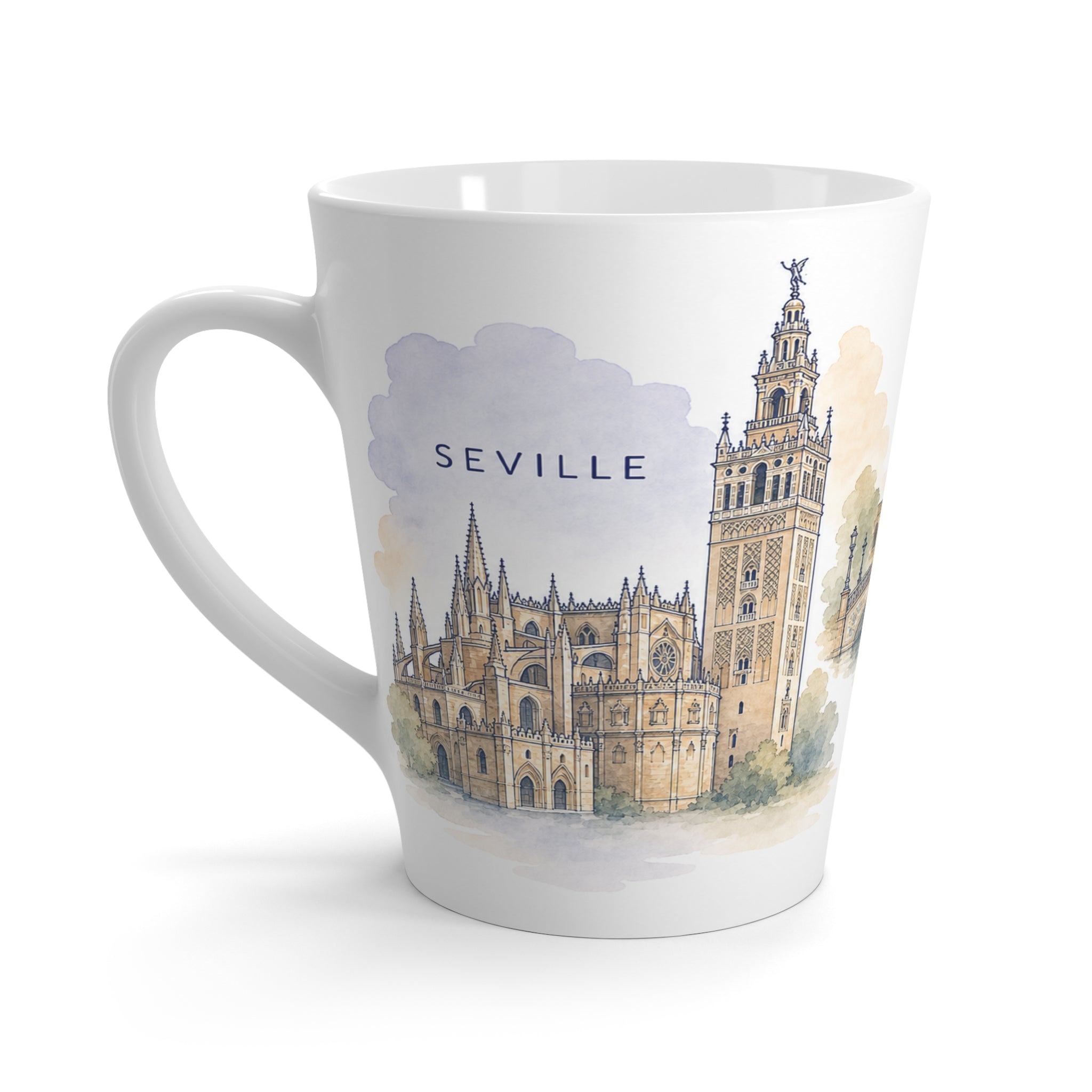 Seville Latte Mug | Watercolor City Travel Mug | 12 oz Ceramic Souvenir Gift