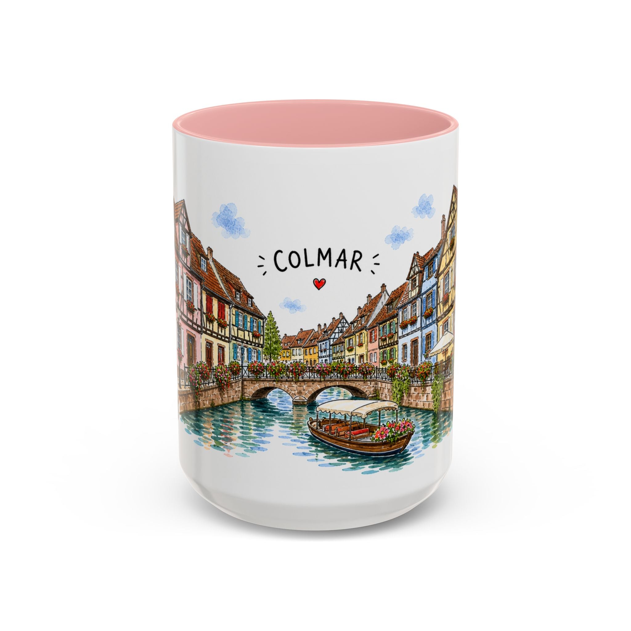 Colmar Illustrated Travel Mug | France Souvenir Accent Coffee Mug | 11oz 15oz Ceramic Cup