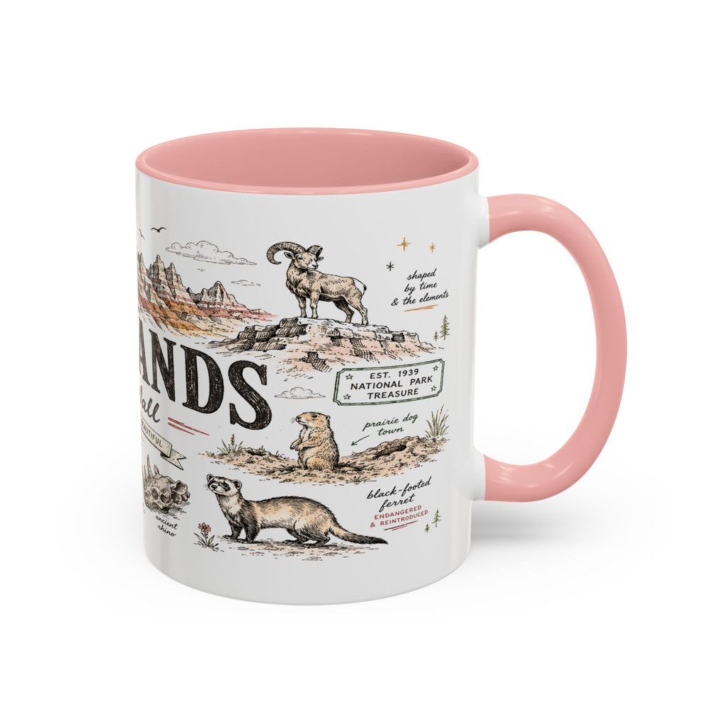 Badlands National Park Coffee Mug | South Dakota Prairie Fossil Hiking Gift | Accent Color Ceramic 11oz 15oz