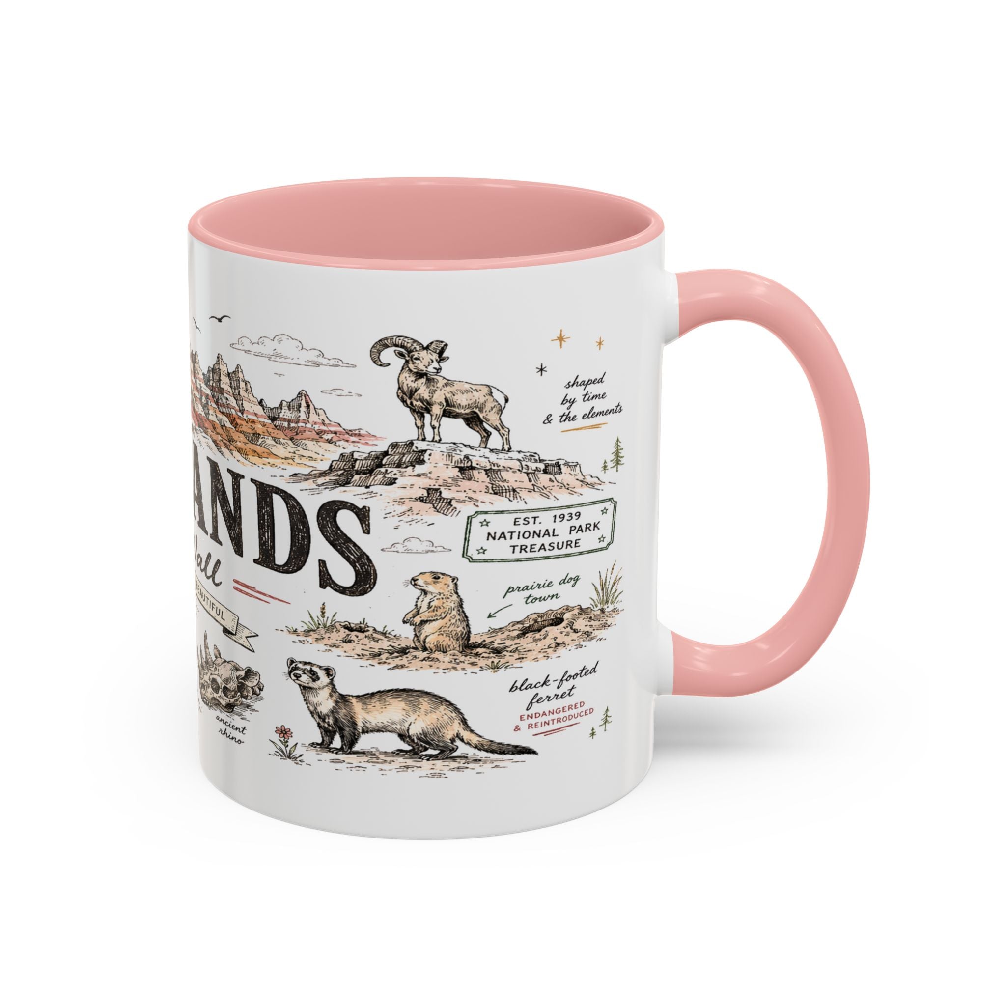 Badlands National Park Coffee Mug | South Dakota Prairie Fossil Hiking Gift | Accent Color Ceramic 11oz 15oz