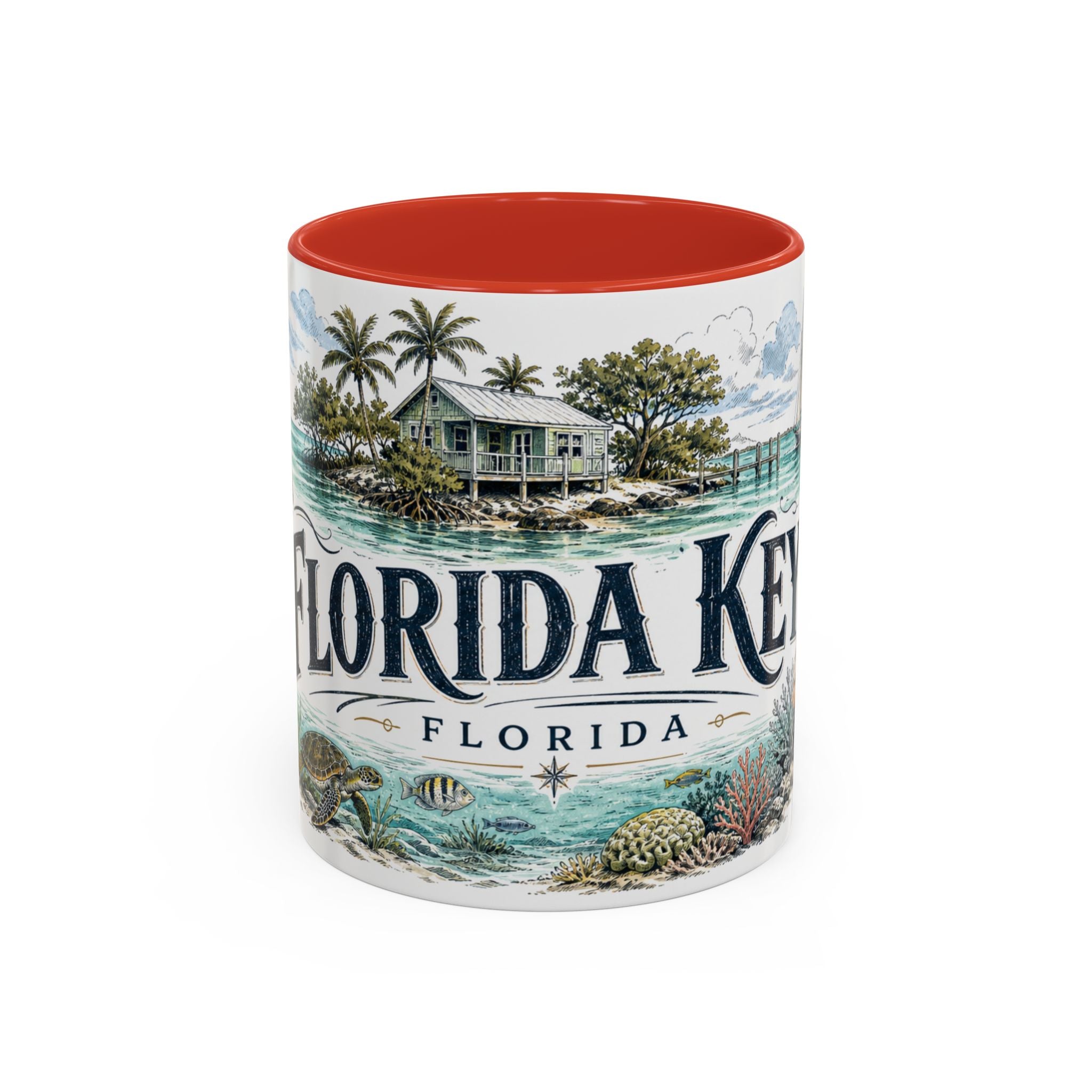 Florida Keys Mug, Florida Travel Souvenir, Bucket List Gift, Accent Ceramic Coffee Mug 11oz 15oz
