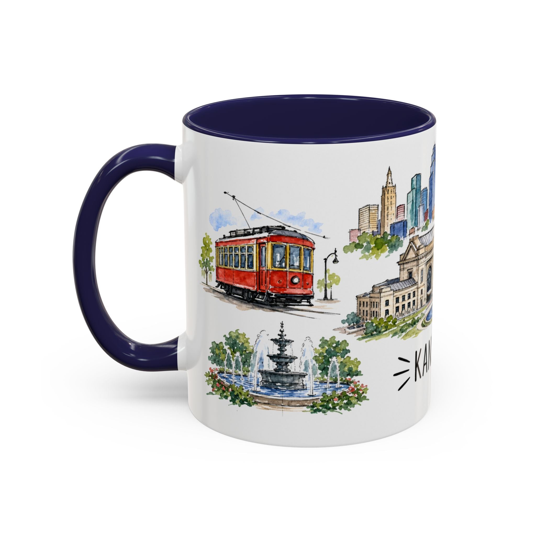 Kansas City Illustrated Travel Mug | City Souvenir Accent Coffee Mug | 11oz 15oz Ceramic Cup