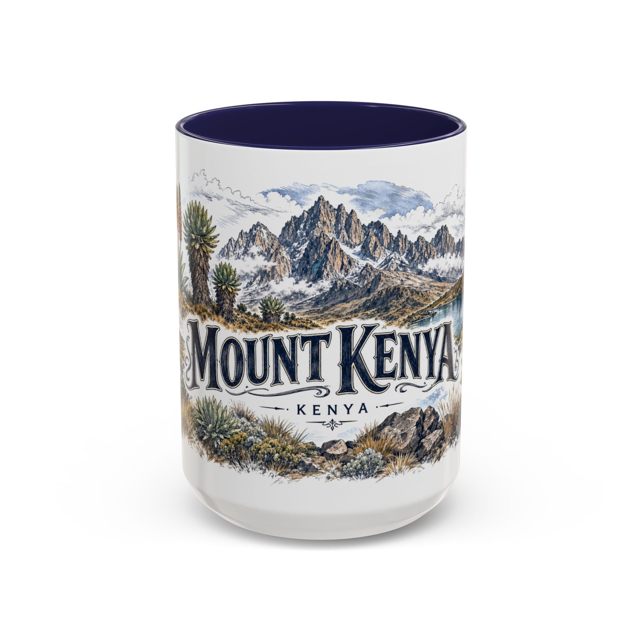 Mount Kenya Mug, Kenya Travel Souvenir, Bucket List Gift, Accent Ceramic Coffee Mug 11oz 15oz