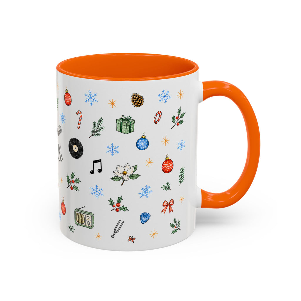 Nashville Christmas Mug | Watercolor City Souvenir, Acoustic Guitar, Harmonica (11oz 15oz)