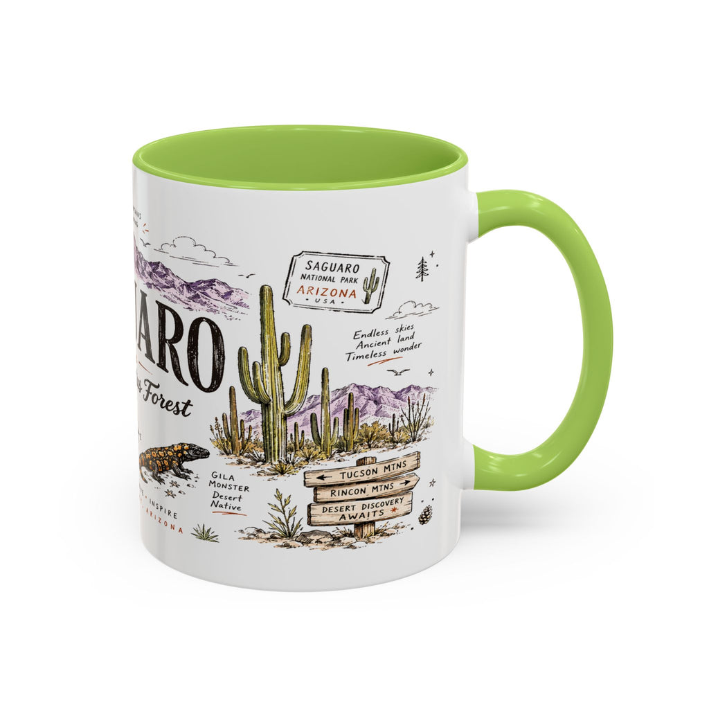 Saguaro National Park Coffee Mug | Arizona Desert Cactus Sunset Gift | Accent Color Ceramic 11oz 15oz