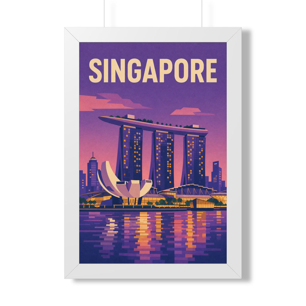 Singapore Marina Bay Singapore Framed Poster | Vintage Travel Wall Art | Black Walnut White Frame | 16x24 20x30