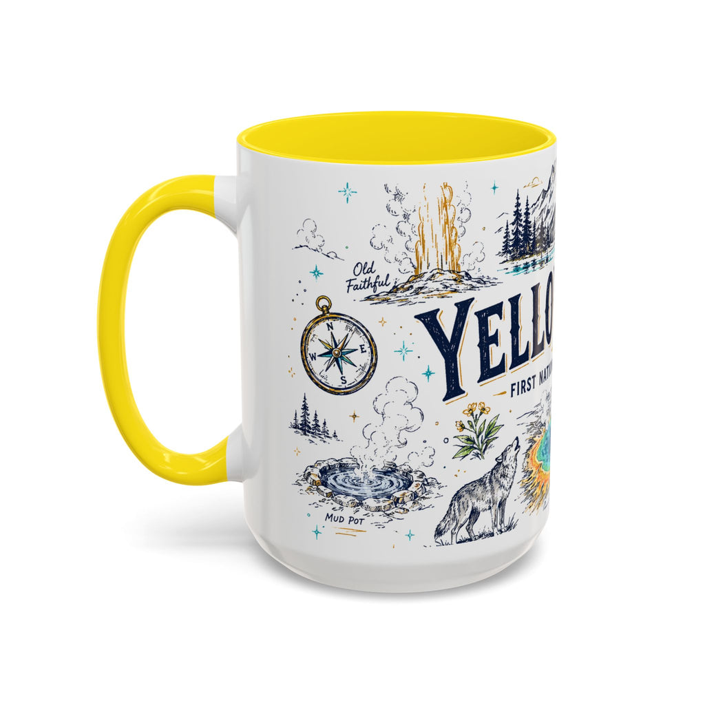 Yellowstone National Park Coffee Mug | Hiking Camping Nature Gift | Accent Color Ceramic 11oz 15oz
