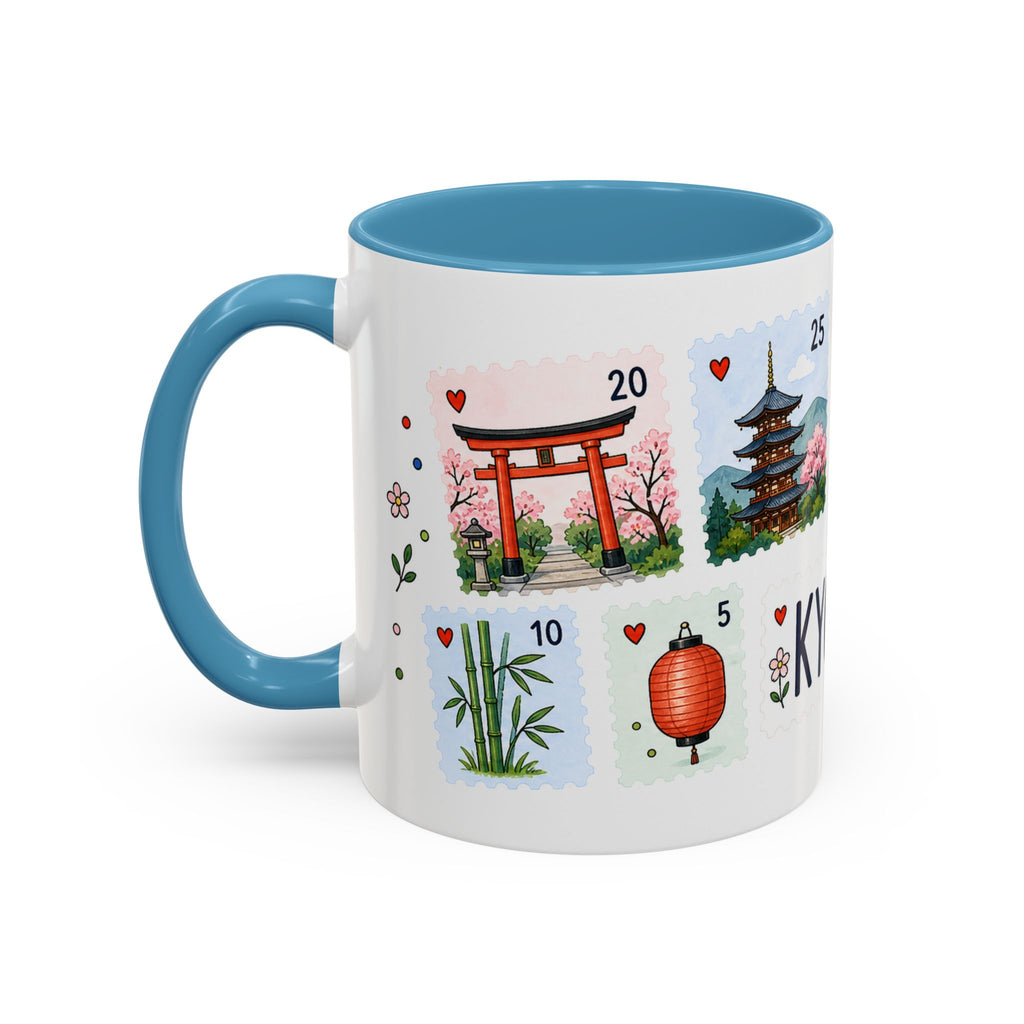 Kyoto Coffee Mug | Postage Stamp Collage Mug | Travel Souvenir Accent Cup 11oz 15oz