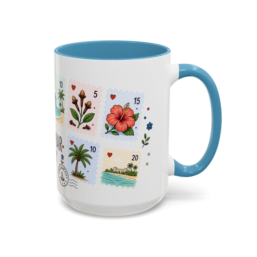 Zanzibar City Coffee Mug | Postage Stamp Collage Mug | Travel Souvenir Accent Cup 11oz 15oz