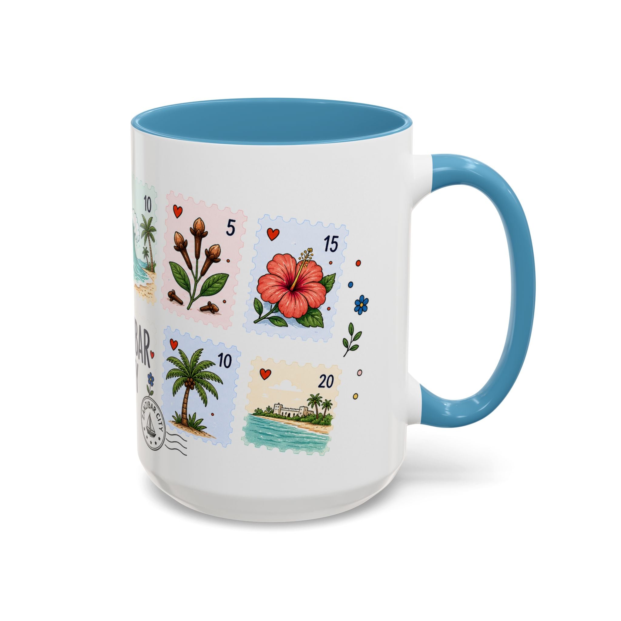 Zanzibar City Coffee Mug | Postage Stamp Collage Mug | Travel Souvenir Accent Cup 11oz 15oz