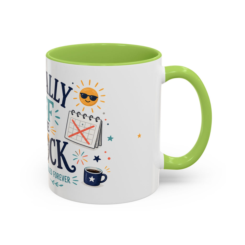 Officially Off The Clock Coffee Mug | Funny Retirement Gift | Accent Color Ceramic 11oz 15oz