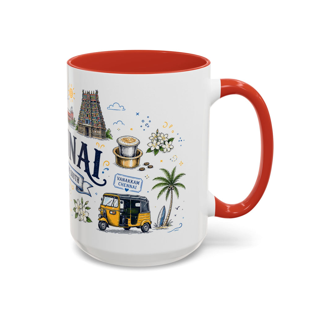 Chennai Coffee Mug | India Souvenir Travel Gift | Accent Color Ceramic 11oz 15oz