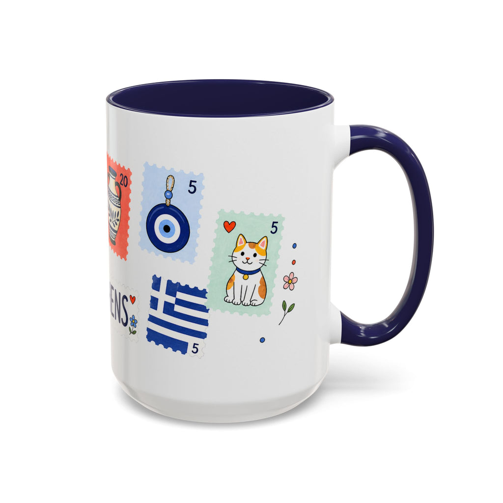 Athens Coffee Mug | Postage Stamp Collage Mug | Travel Souvenir Accent Cup 11oz 15oz