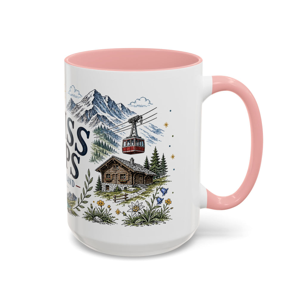 Swiss Alps Coffee Mug | Travel Destination Souvenir Gift | Accent Color Ceramic 11oz 15oz