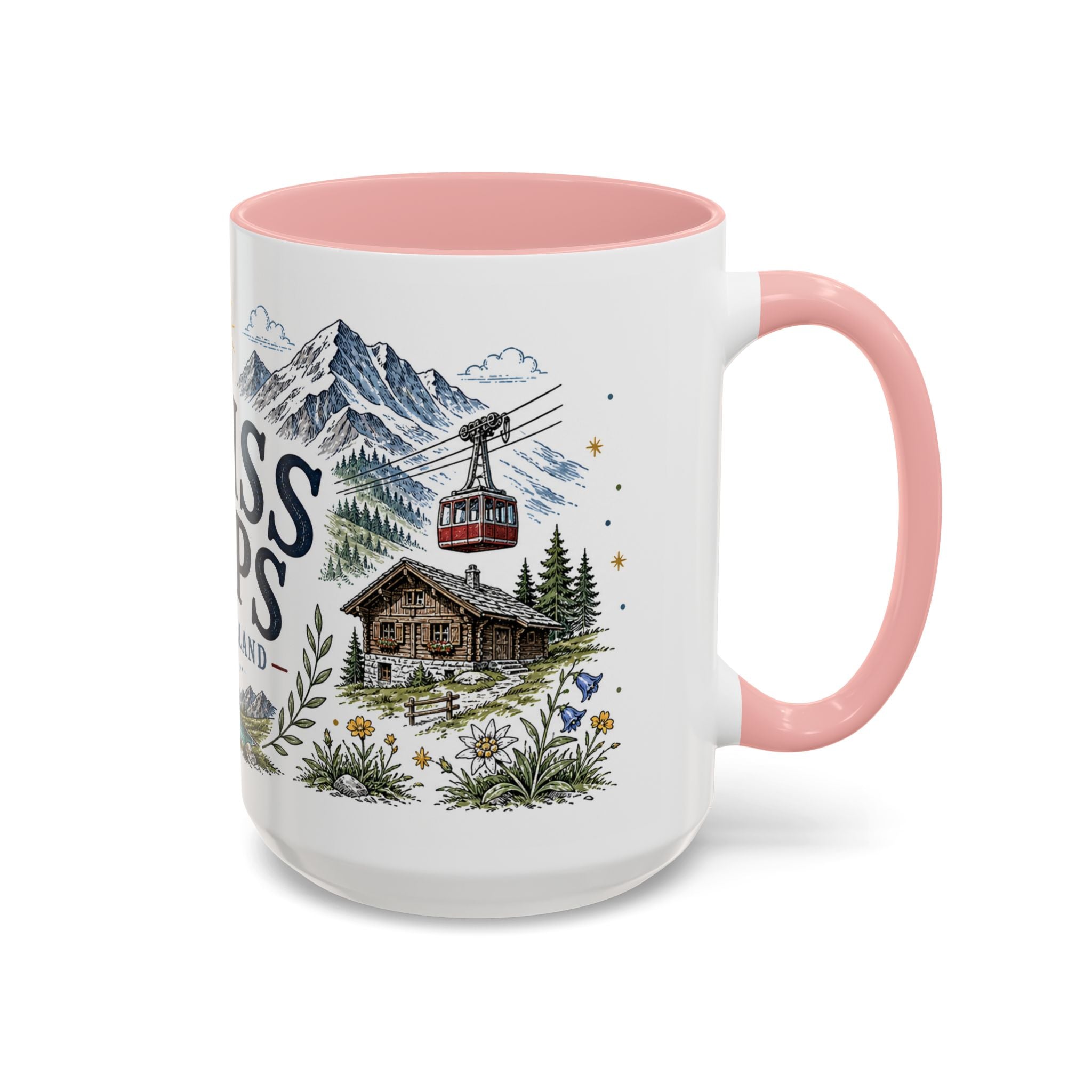Swiss Alps Coffee Mug | Travel Destination Souvenir Gift | Accent Color Ceramic 11oz 15oz