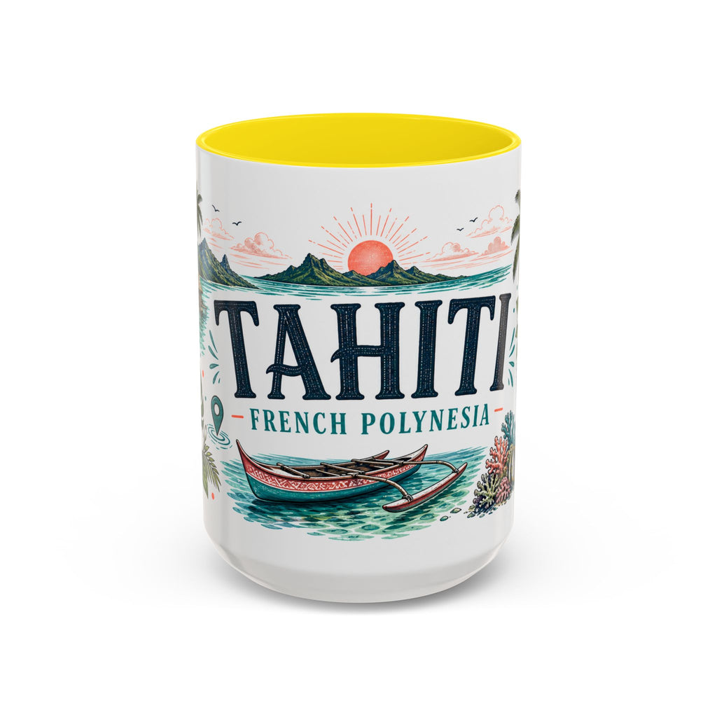 Tahiti Coffee Mug | Travel Destination Souvenir Gift | Accent Color Ceramic 11oz 15oz