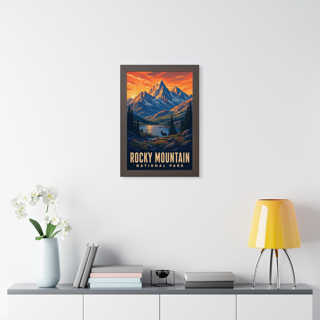 Rocky Mountain National Park Framed Poster | Vintage Travel Wall Art | Black Walnut White Frame | 16x24 20x30