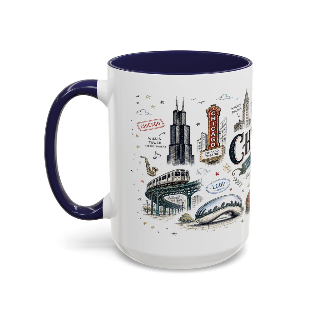 Chicago Coffee Mug | Illinois Souvenir City Gift | Accent Color Ceramic 11oz 15oz