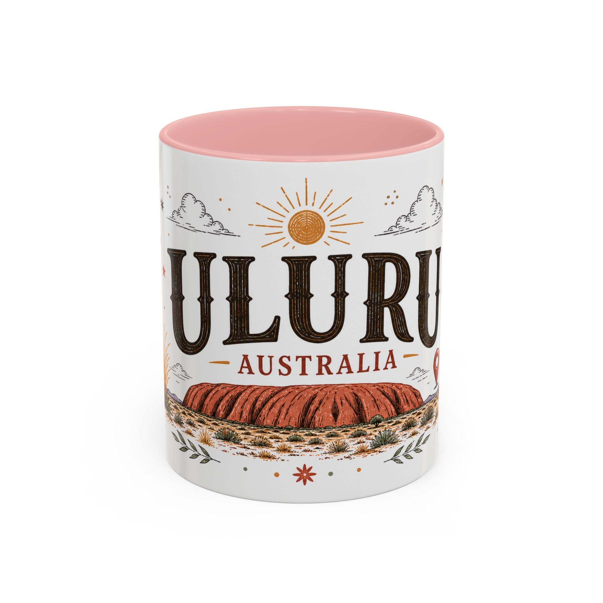 Uluru Coffee Mug | Travel Destination Souvenir Gift | Accent Color Ceramic 11oz 15oz